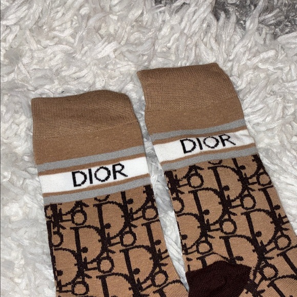 Dior Tan and Brown Logo Men's Socks - Picture 2 of 3
